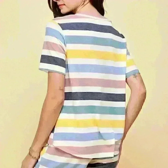 Yellow/Blue/Pink Striped Loungewear Top and Shorts - Picture 3 of 3
